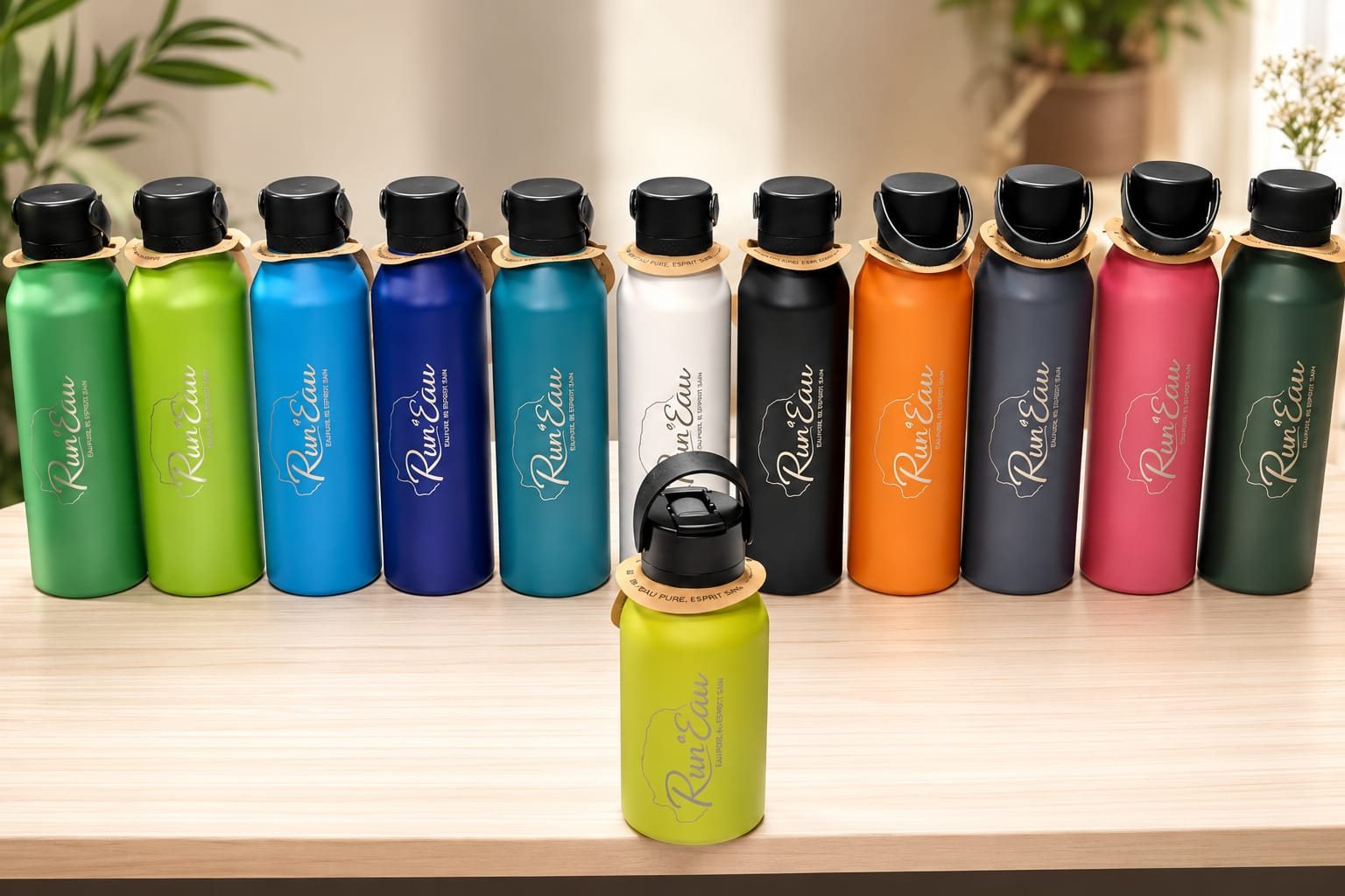Gourdes isothermes Run'Eau en inox, 12 coloris, gravées avec la silhouette de La Réunion